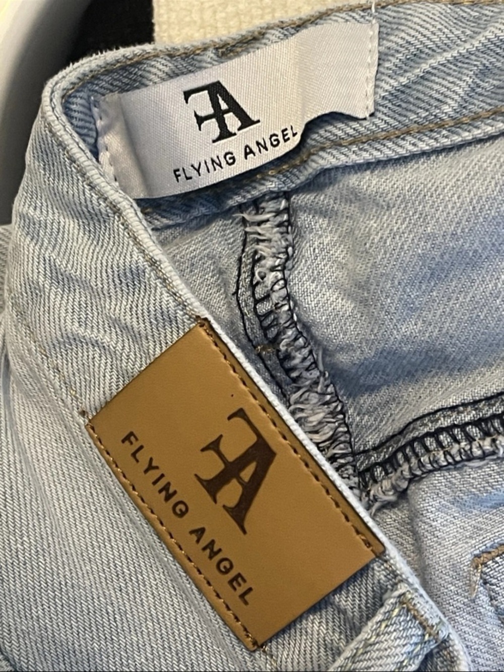 Flying Angel Light Wash Denim Jeans - Light Blue & Tan Labels